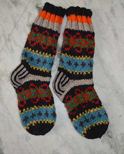 Nepalese Woollen Warm Unisex Room Bed Winter Shoes Hand Knitted Black Socks