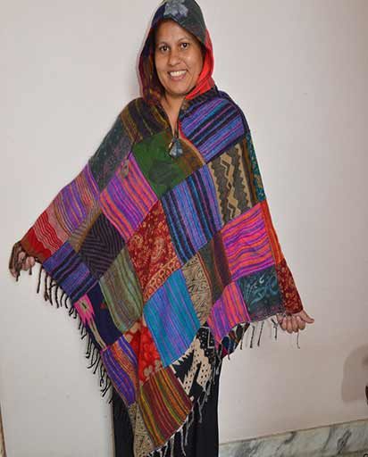 Patchwork Warm Hooded Poncho