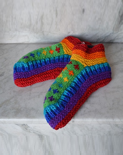 Rainbow Hand Knit Woolen Slippers