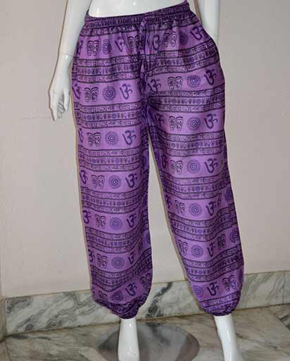OM Print Loose Cotton Trousers