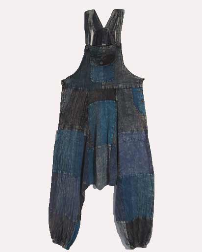 Stonewashed Patchwork Overalls