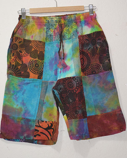 Tie Dyed Patchwork Cotton Shorts