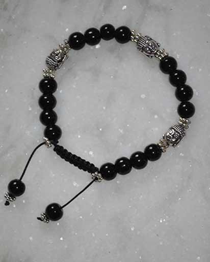 Black Beads Metal Buddha Bracelet
