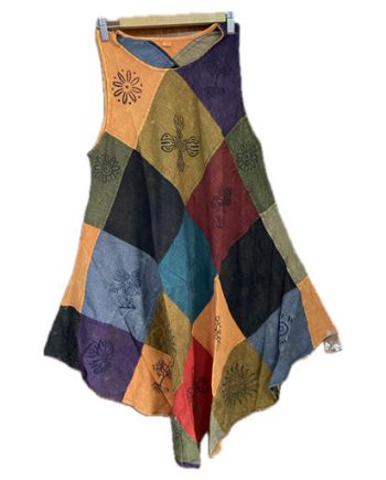 thumbnail image 2 of Handmade Cotton Boho Hippie Dress From Nepal – Short Sleeve Midi – Grey Multicolored 2 of 5